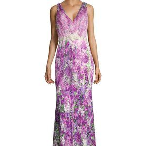 BADGLEY MISCKA | Purple Orchid Printed Tulle Gown Size 6